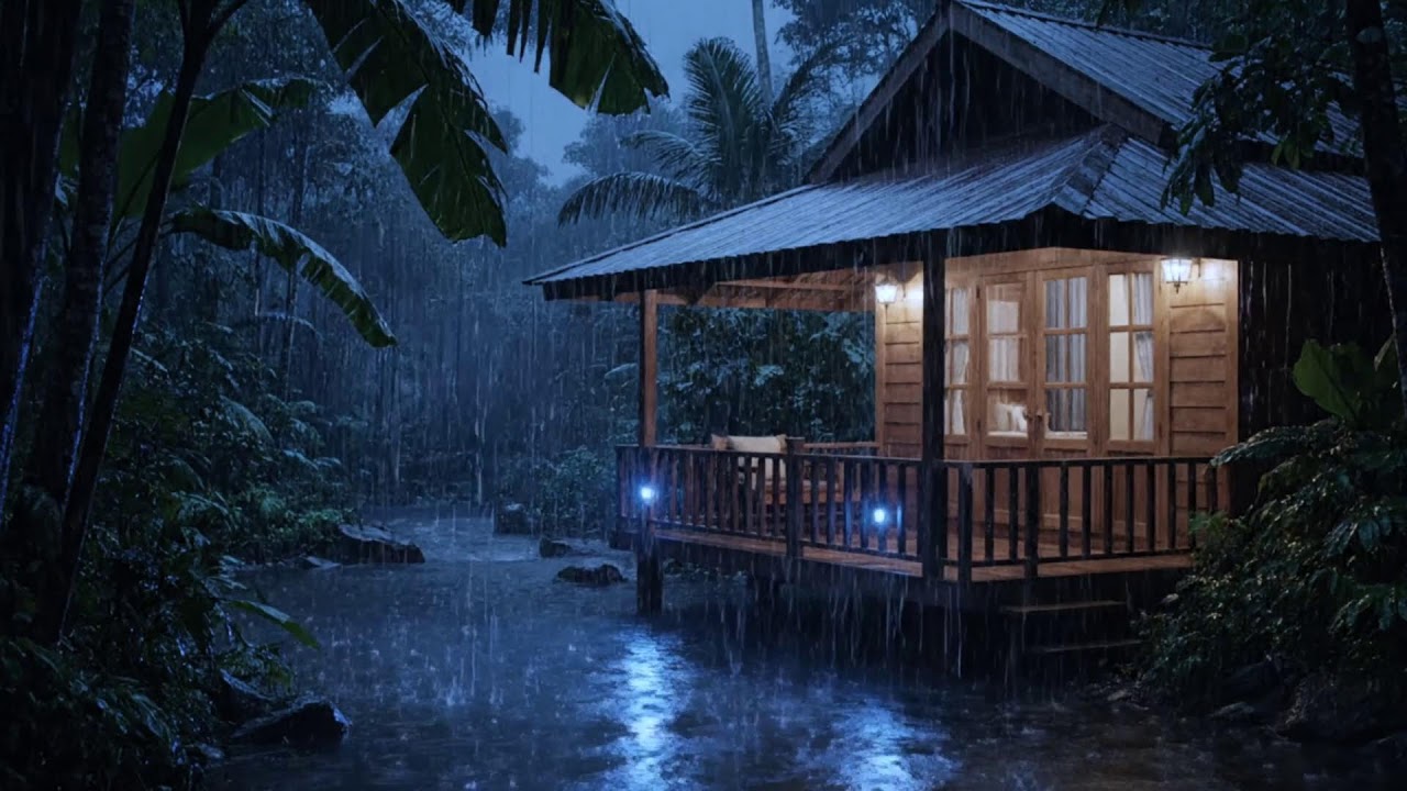 You’ll Sleep in 5 Minutes! Heavy Rain in Cozy Forest Cabin by the River | ASMR Rain Sounds
