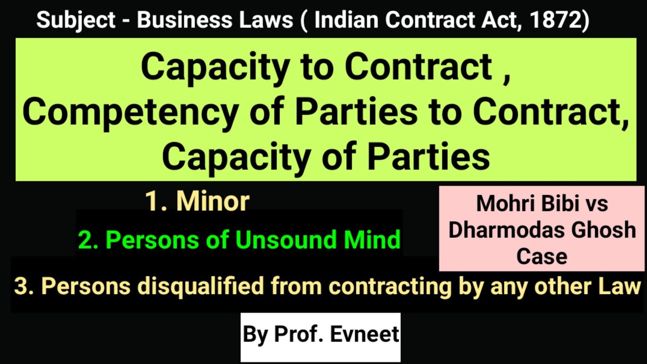 Capacity to Contract | Capacity of Parties | Capacity of Parties under  Contract Act 1872