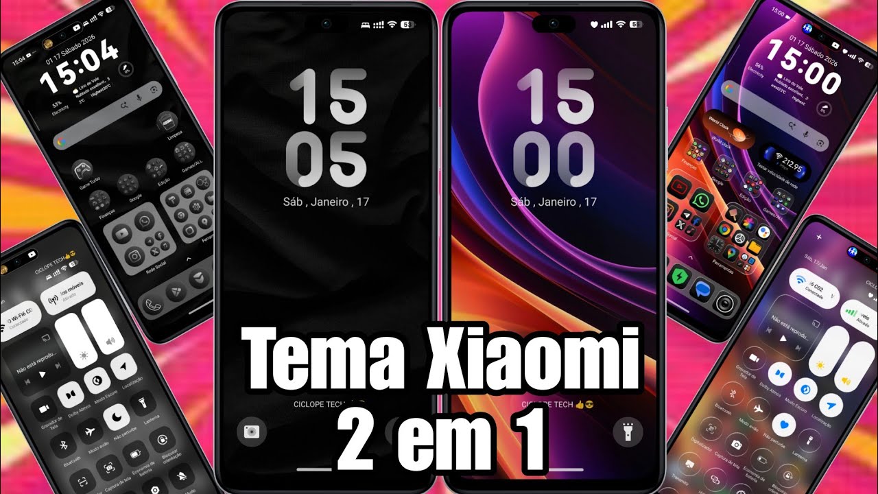 🔥 Lançamento! Tema Xiaomi Estilo HyperOs 3 Black e Liquid Glass Ícones Control Center 