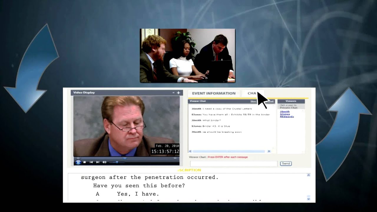 Live Internet Deposition Streaming - Watch Realtime Text and Video from Anywhere!