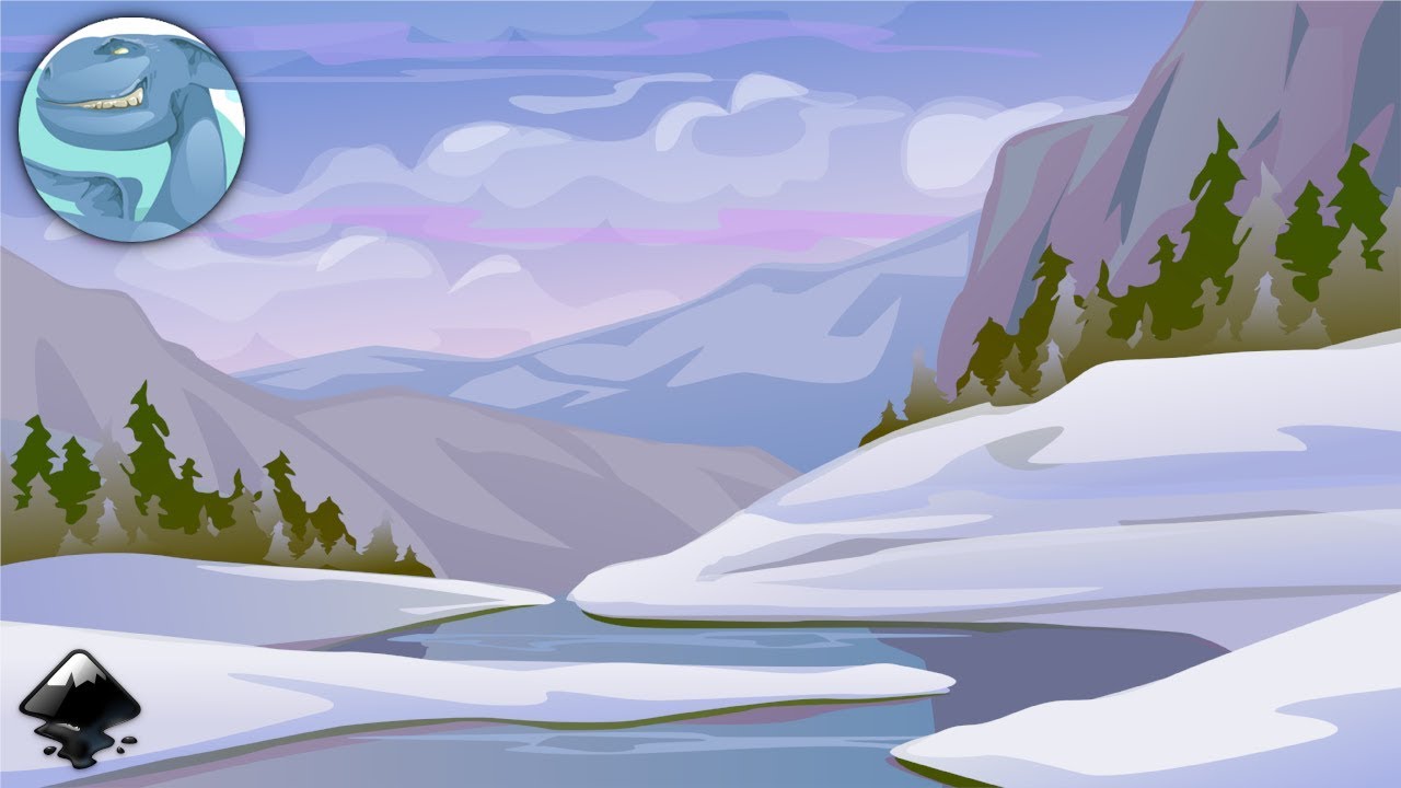 Landscape with a mountain stream. Speed art in Inkscape.