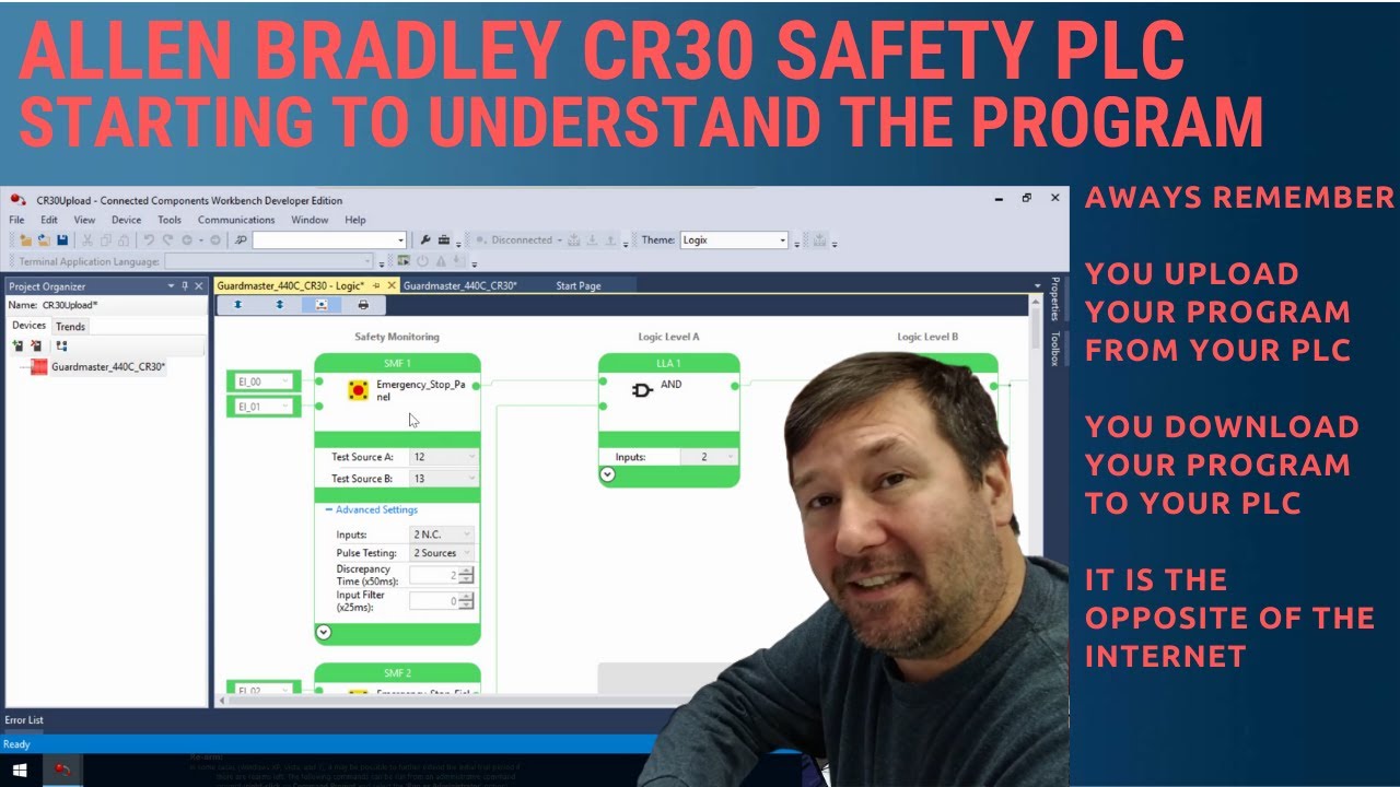 Allen Bradley 440C-CR30 Safety PLC.  Reviewing the Getting Started Program