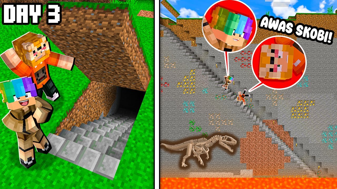 MELOBI DAN SKOBI BUAT TANGGA BAWAH TANAH TERPANJANG DAN RAHASIA DI MINECRAFT HARI KE 3