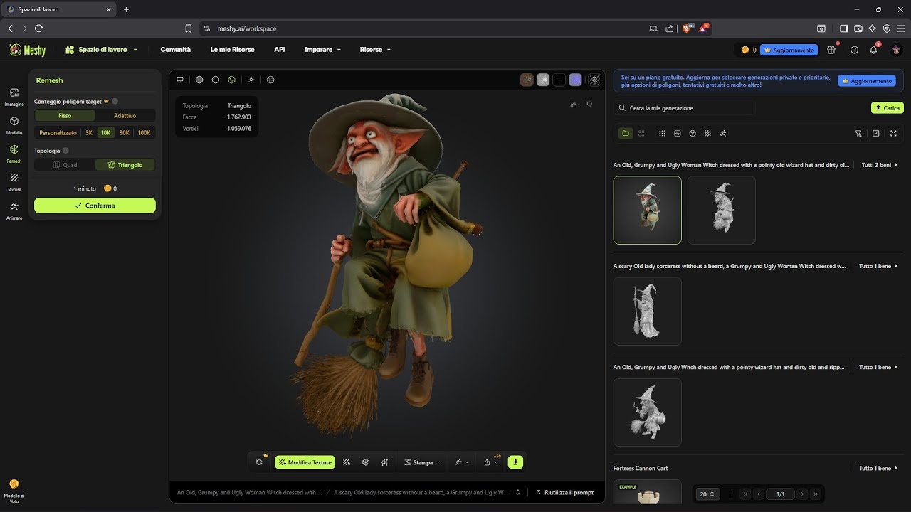 Videoguida - Crea Modelli 3D da Testo e Immagini, Genera Personaggi, Oggetti, Arredi, con Meshy AI