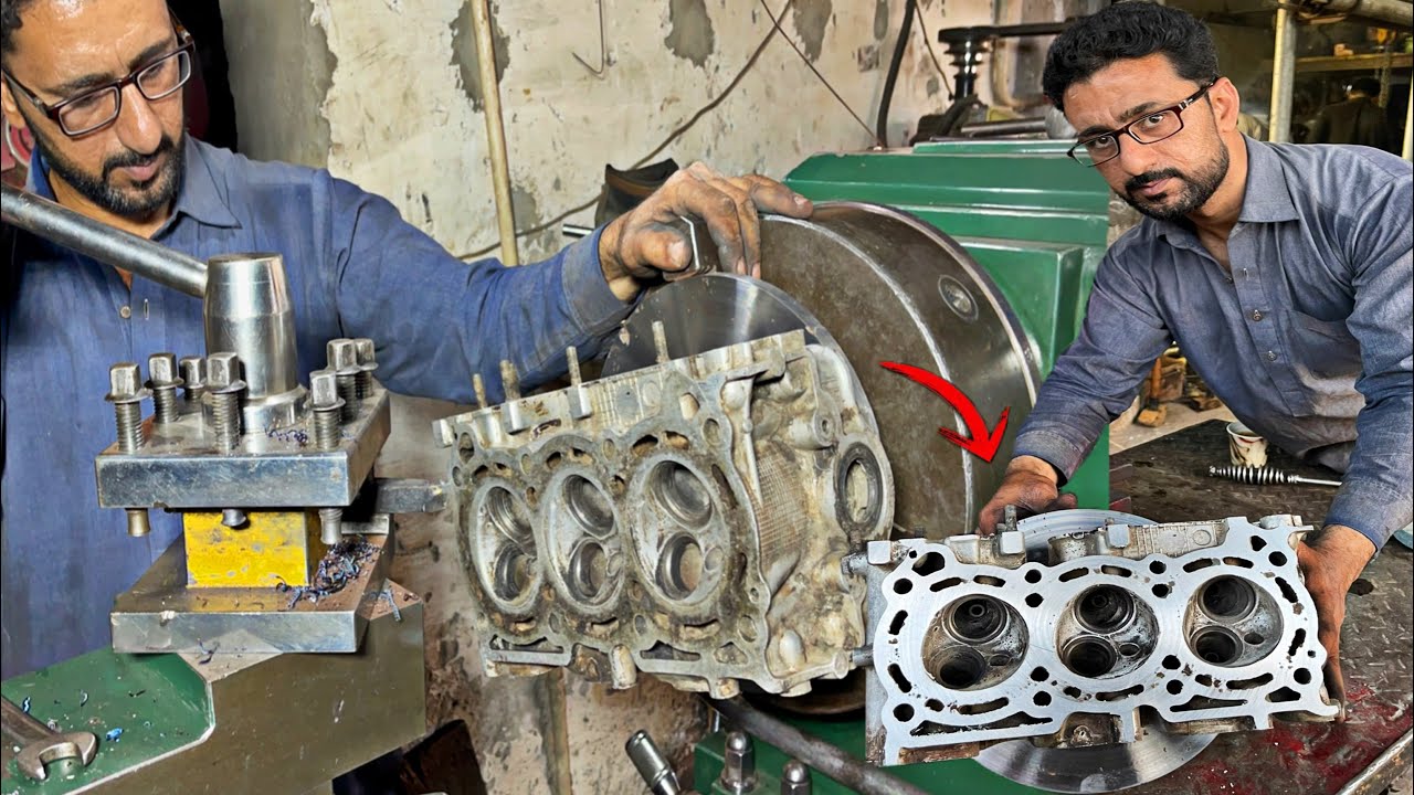How To cylinder Head Resurfacing from lathe machine Il Amazing Complete Process
