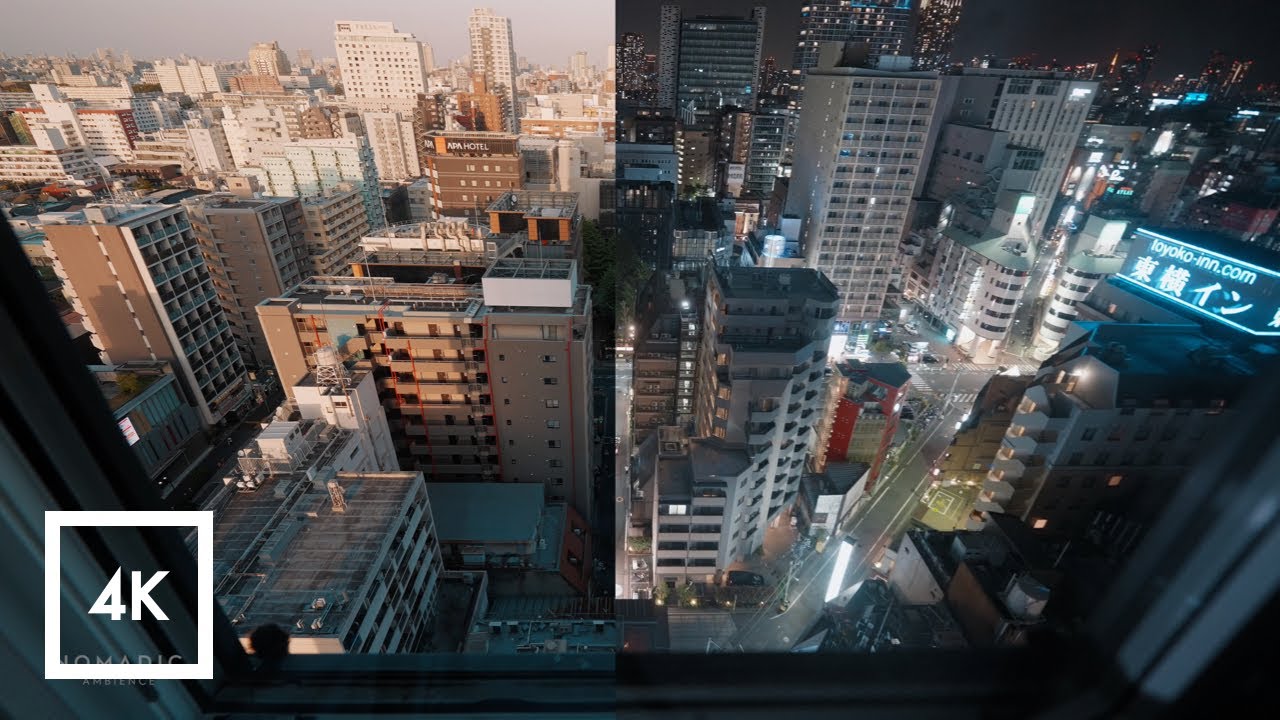 Sunset to Sunrise Tokyo Cityscape, City Sounds for Study 12 Hours, Open Window 4K