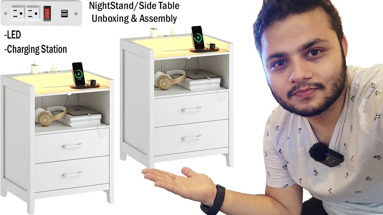 Modern White Nightstands with LED Lights & Charging | The Unboxing Journey