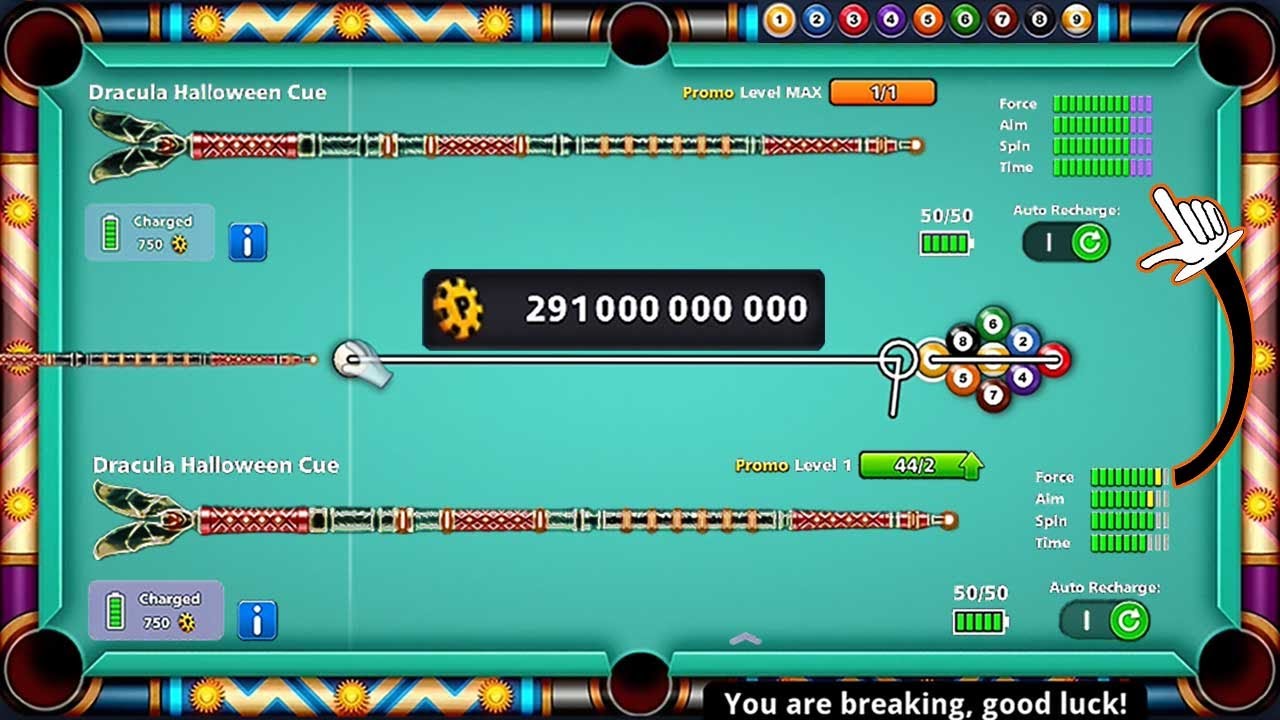Dracula Halloween Cue Level Max 🙀 Coins 291 Billion 8 ball pool