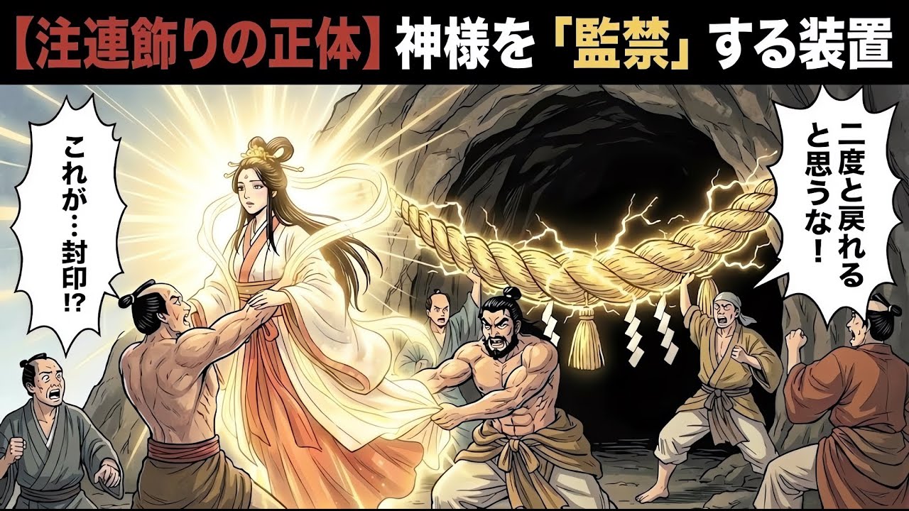 注連飾りの神話。天照大神を閉じ込めた結界。神様が二度と洞窟に隠れないようにした、封印のロープ。