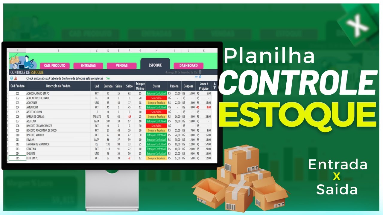Planilha de Controle de Estoque no Excel Entradas e Saídas de Produto