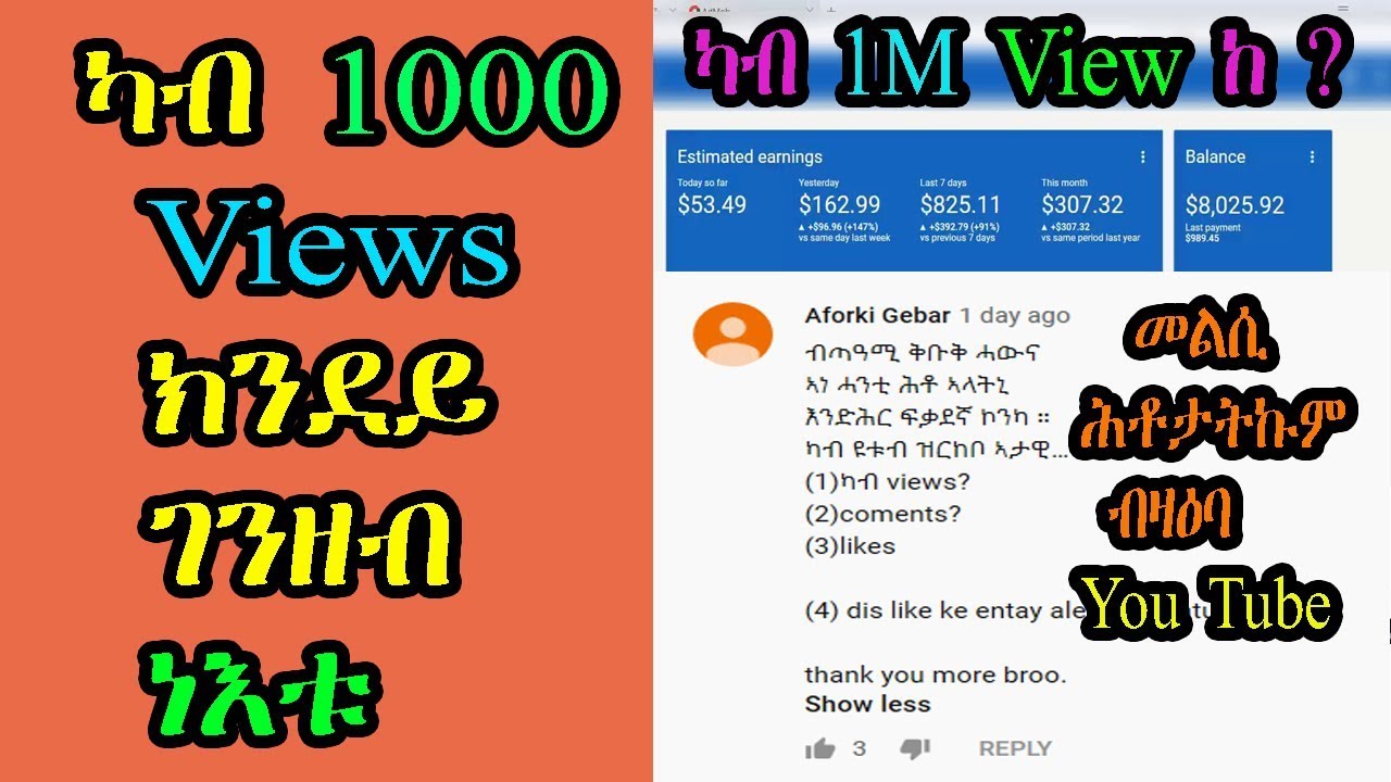 ካብ 1000 View ክንደይ ገንዘብ ነእቱ- How much Money on Youtube per 1000 Views