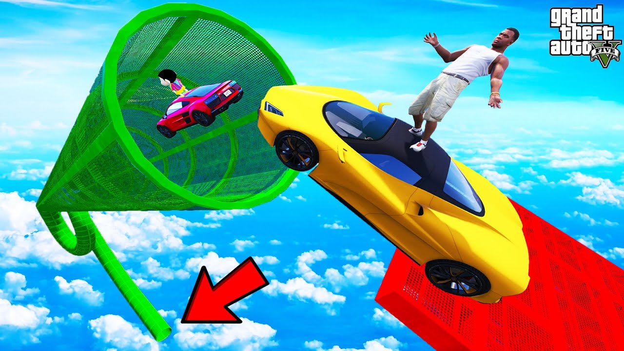 FRANKLIN TRIED DEEP GREEN TUNNEL PARKOUR RAMP CHALLENGE GTA 5 | SHINCHAN and CHOP