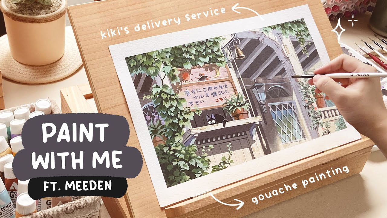 🧹 Studio Ghibli Kiki's Delivery Service relaxing painting process + Unboxing MEEDEN Art Supplies ✨
