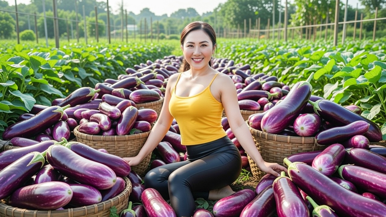 Harvesting a Massive Pile of Giant Purple Eggplants for the Market | Emma Daily Life