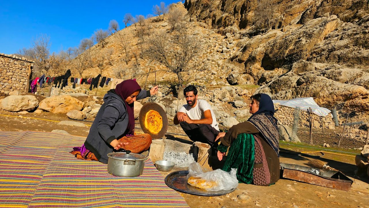 Nomadic life  Baking cakes and dough with fire  Building huts and dragging sand with a wire rope 