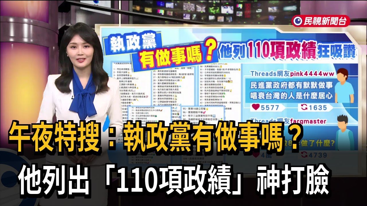 午夜特搜：執政黨有做事嗎？　他列出「110項政績」神打臉－民視新聞