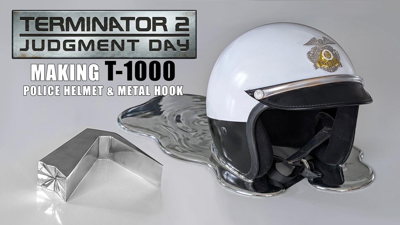 T-1000 Police Helmet + Metal Hook from TERMINATOR 2: JUDGMENT DAY (1991)