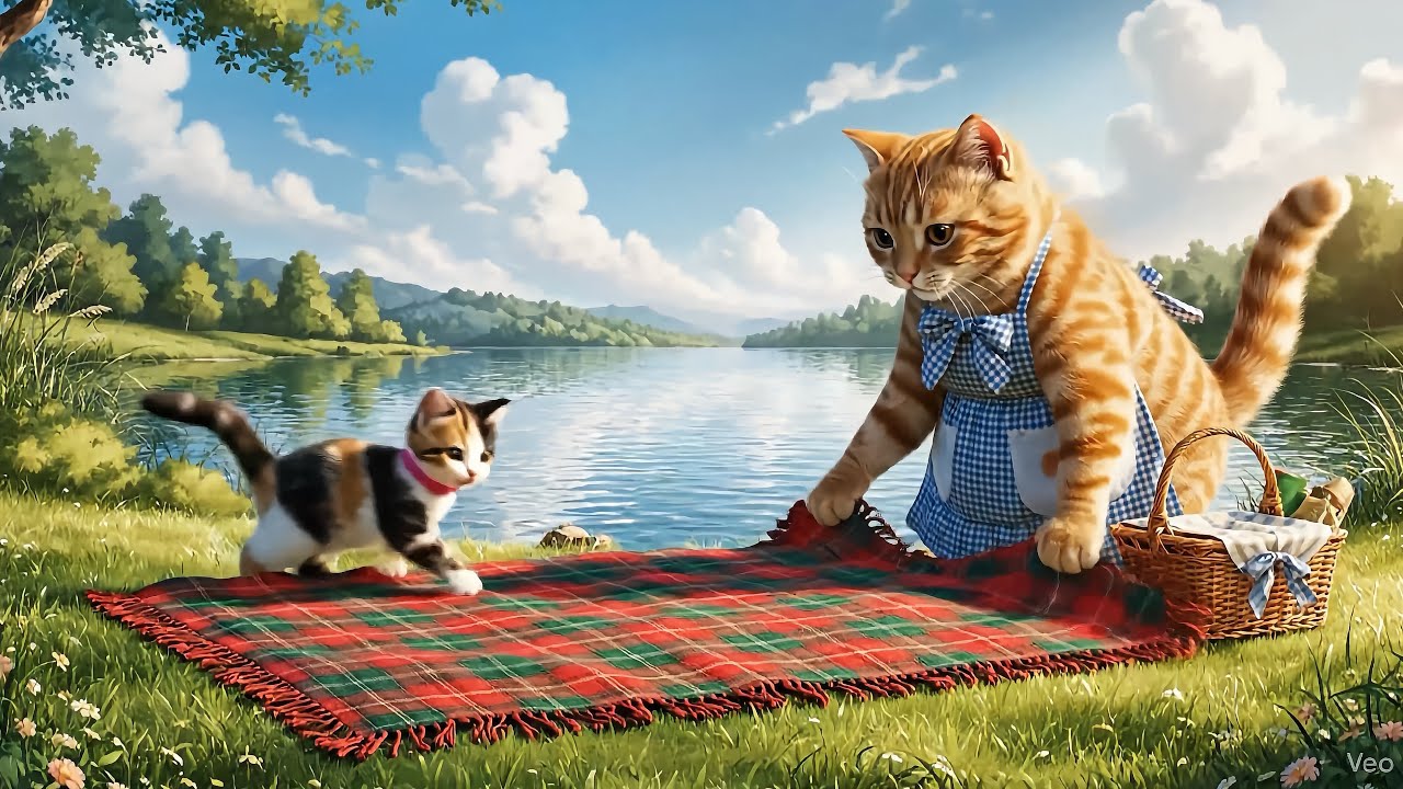 Picnic Day | Mother Cat 😺 and Her Kittens