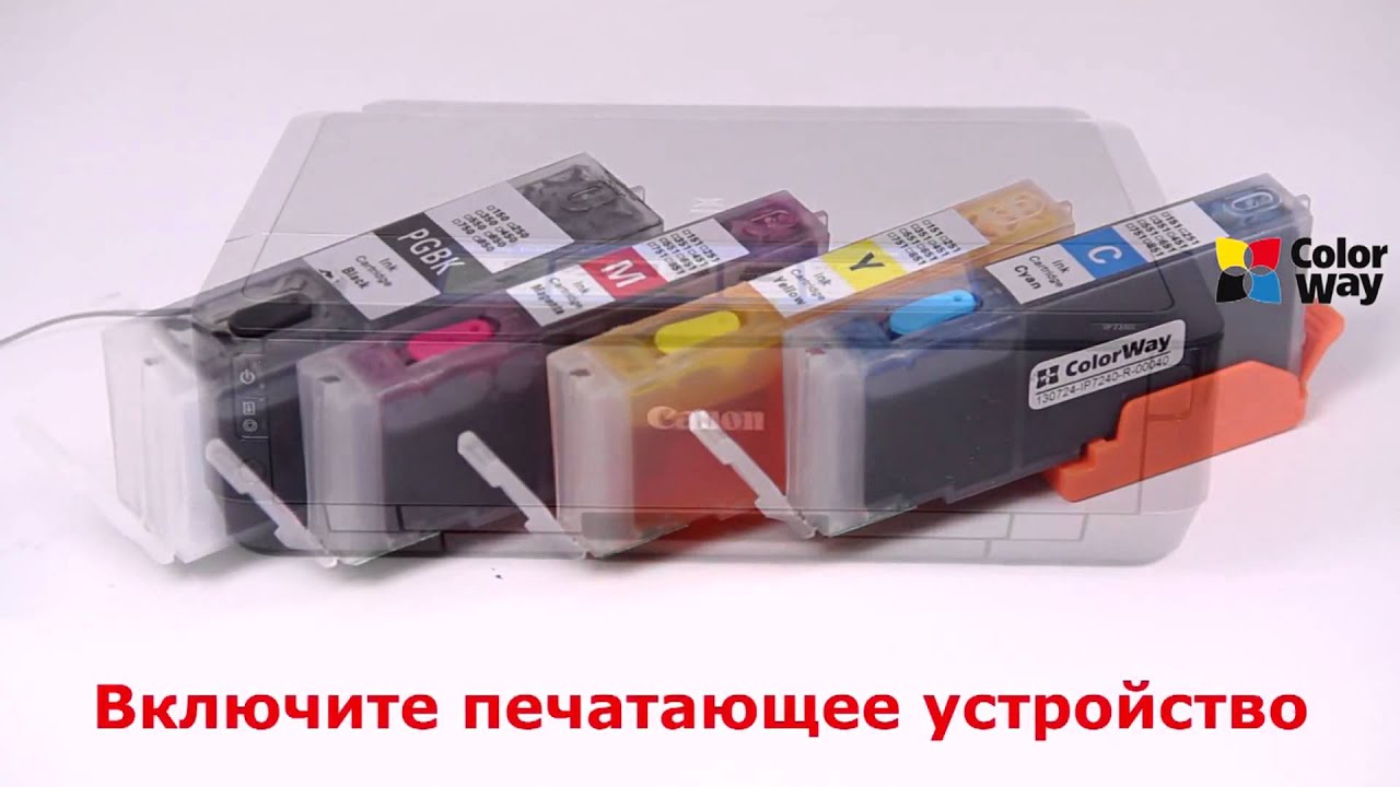 Видеоинструкция: установка перезаправляемых картриджей (КПК) на принтер Canon IP7240