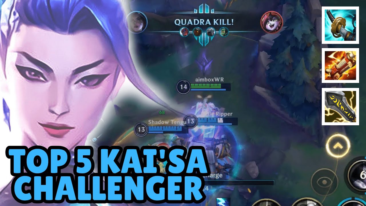 WILD RIFT | TOP 5 CHALLENGER KAI'SA GAMEPLAY QUADRA KILL!