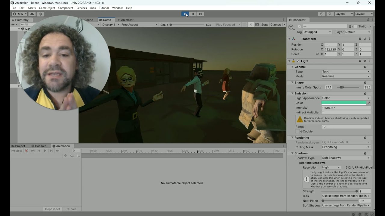 Lesson 14, Part 2 Editing Lights, Camera, and Dance Moves For Your Unity Animation
