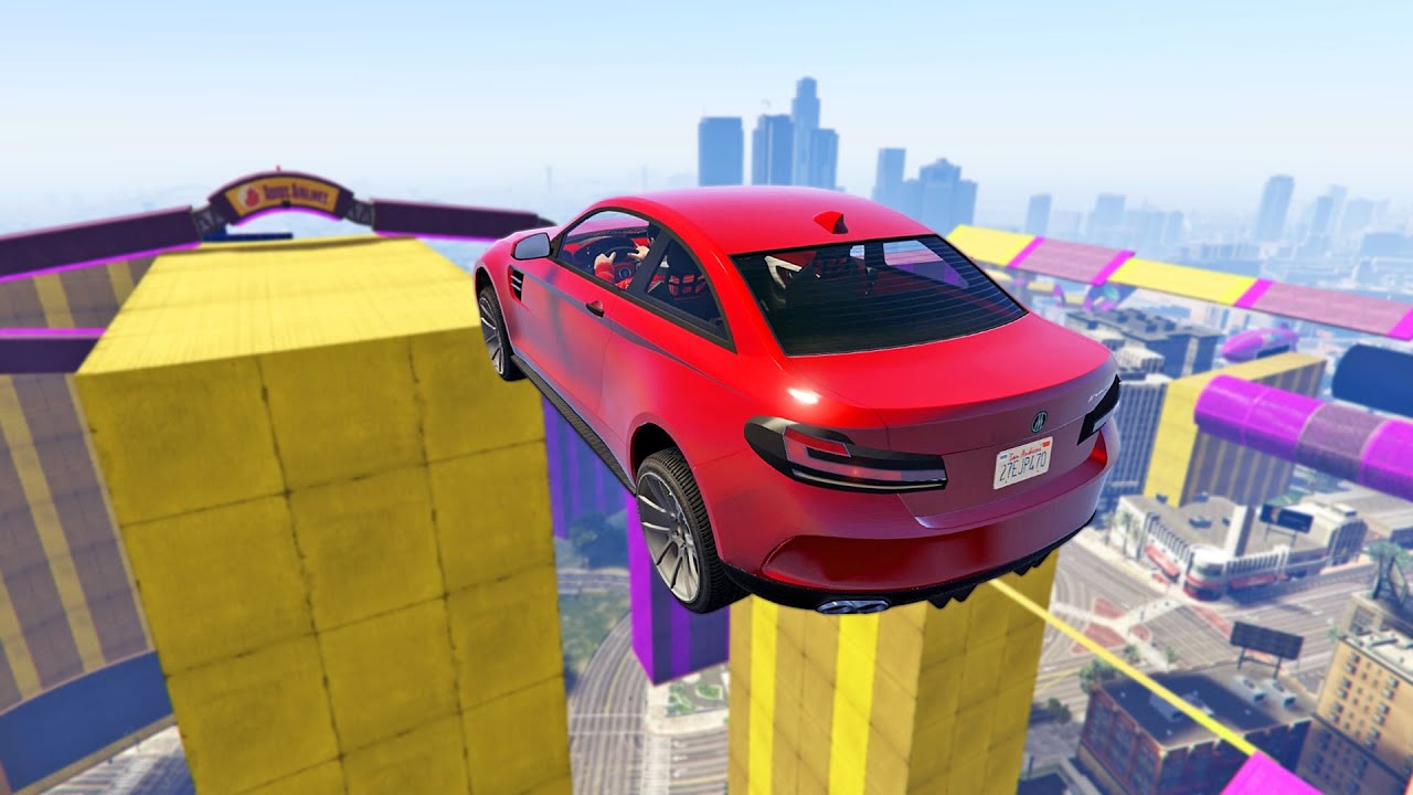 باركور قفزة الموت المستحيل في لعبة جي تي أي 5 | GTA V Car Parkour Challenge