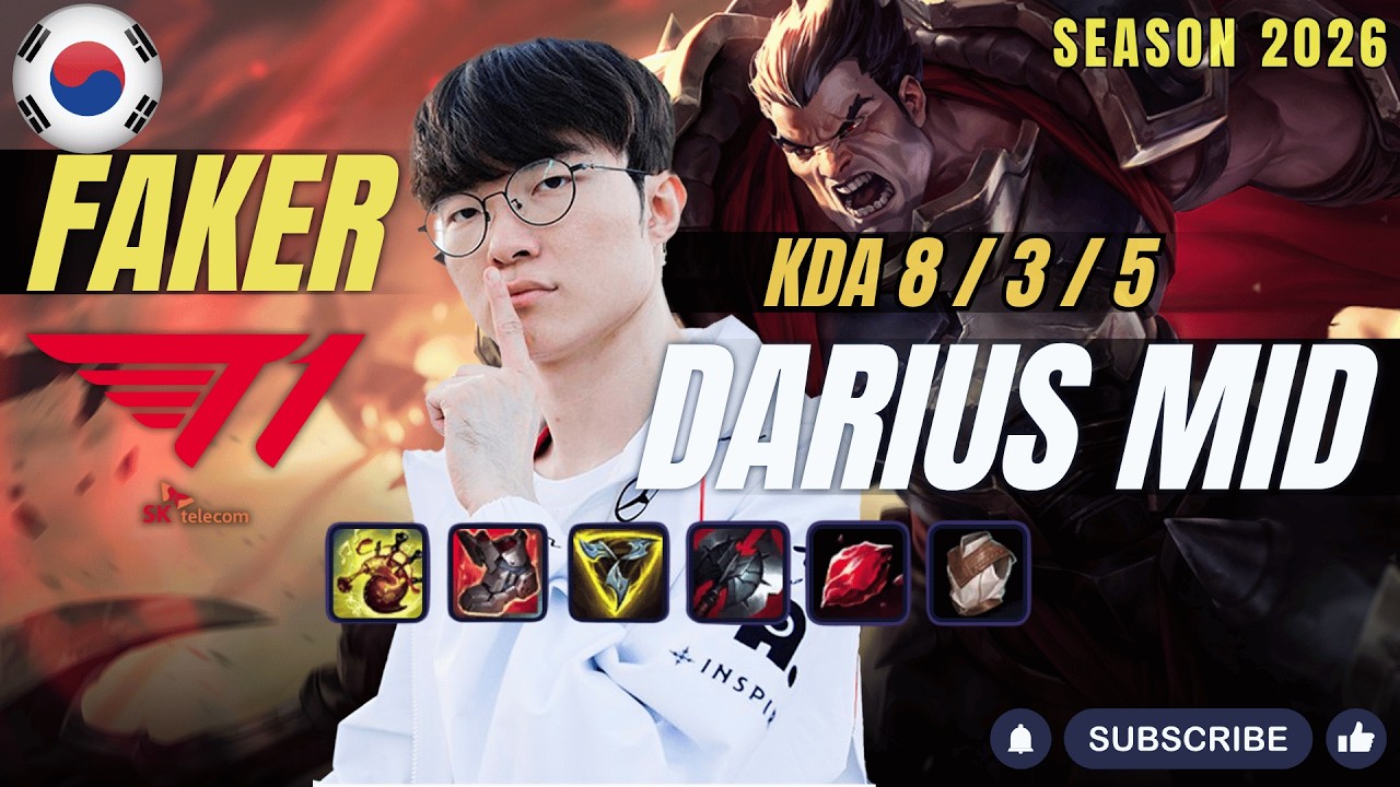 T1 Faker DARIUS vs JAYCE Mid - Patch 26.7 KR Ranked | lolrec