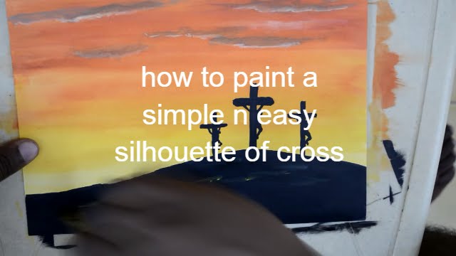 Simple and Easy Painting of Cross silhouette with background sunset