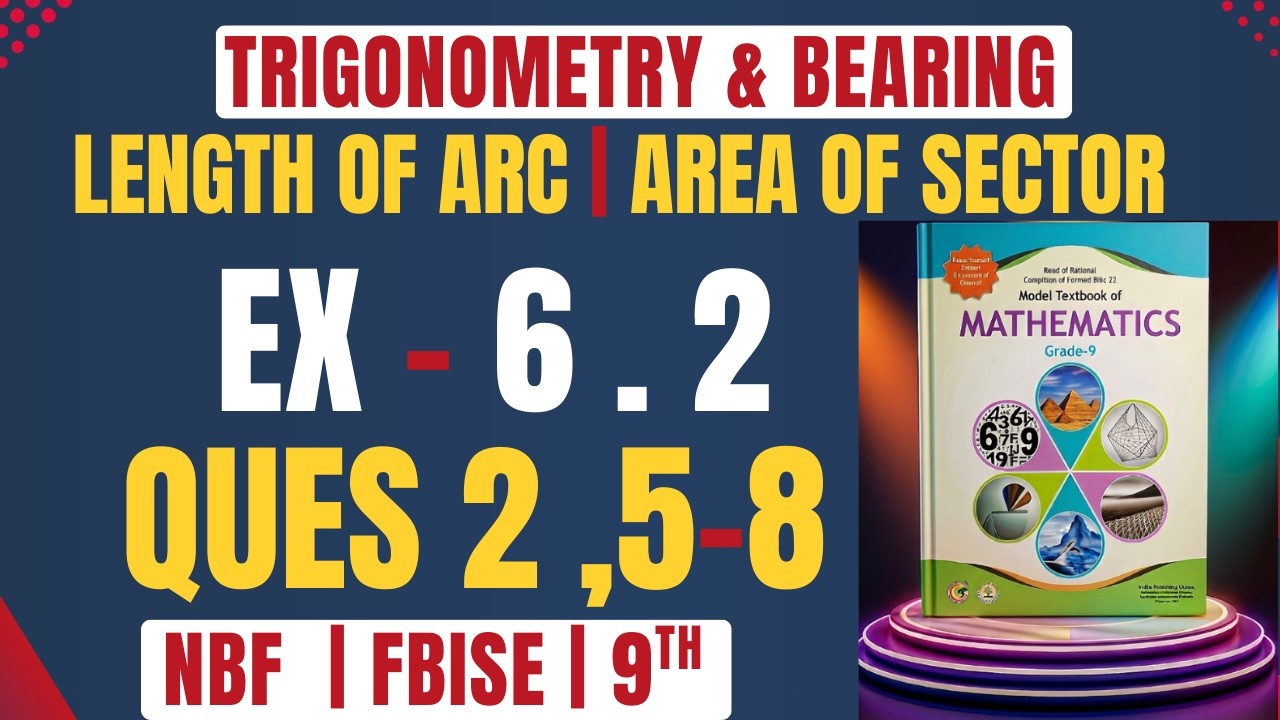 Maths Class 9 Unit 6 | Ex 6.2 | Area of Sector of circle | Trigonometry & Bearing| FBISE NBF|O level