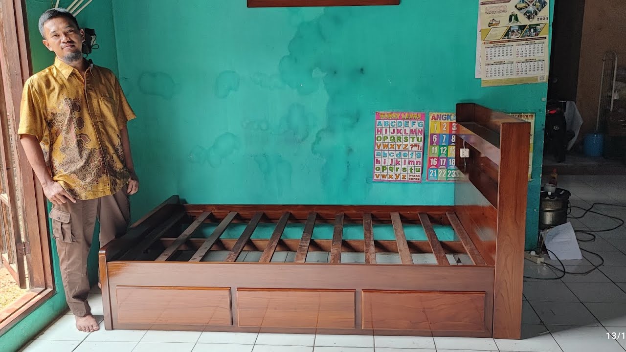 Tempat Tidur Minimalis Laci Dipan Anak 120 x 200 cm Custom Full Kayu Jati Furniture Jepara