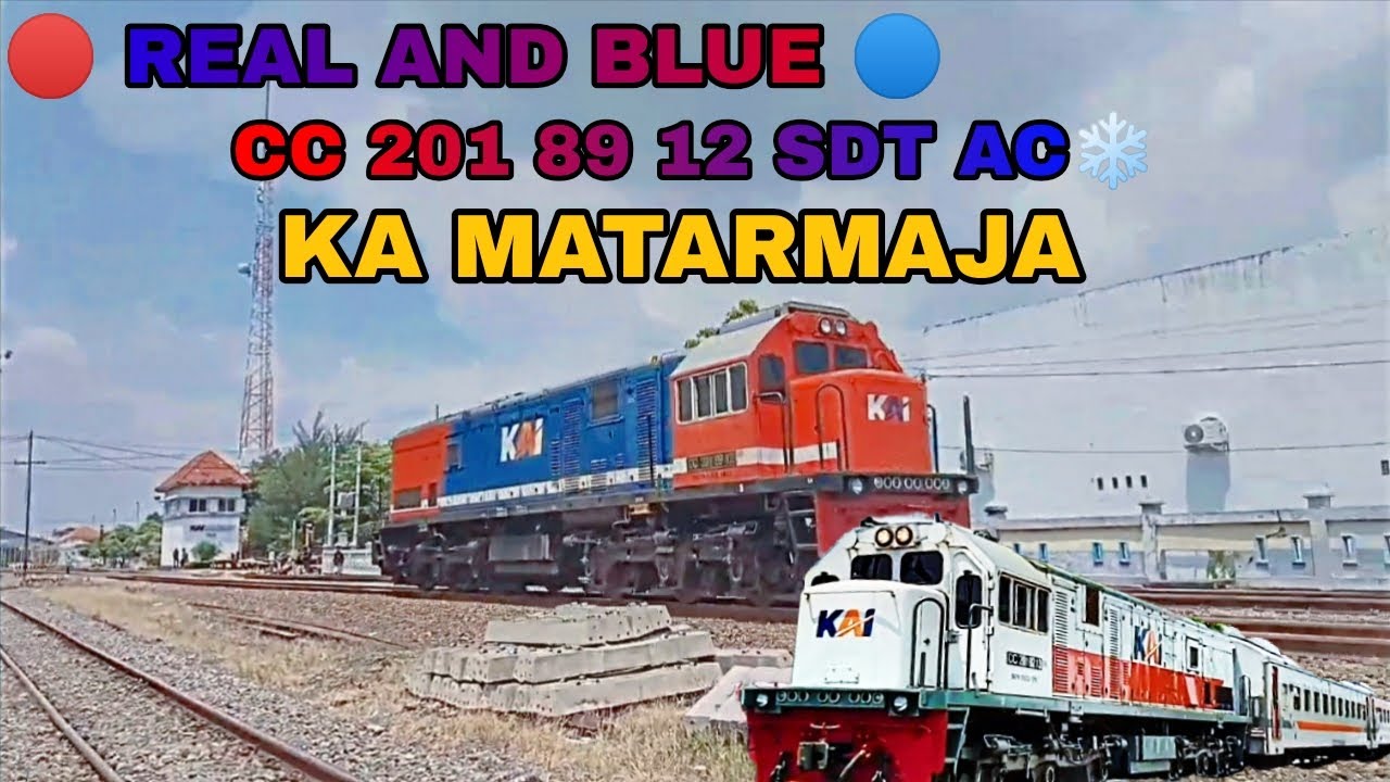 KERETA LIVERY MERAH BIRU KA MATARMAJA BERANGKAT JALAN LINTAS TUJUAN SAMPAI LANJUT