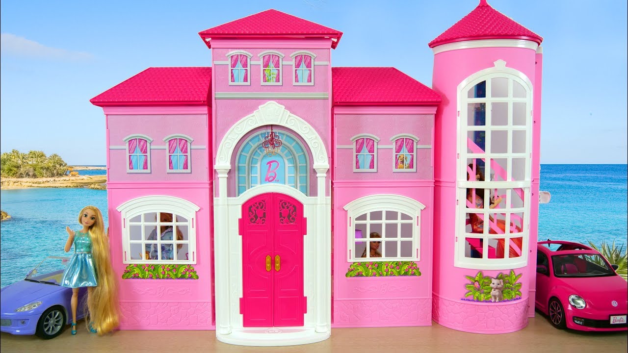 Barbie Malibu House Unboxing & Setup! Pink Dollhouse Rumah boneka Barbie Casa de boneca