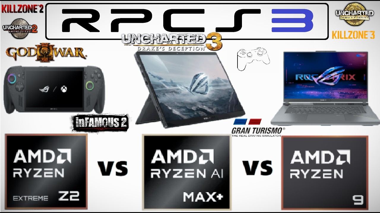 AMD RYZEN Z2 EXTREME VS AI MAX+ 395 VS 9955HX3D - 35 Watt Test On RPCS3