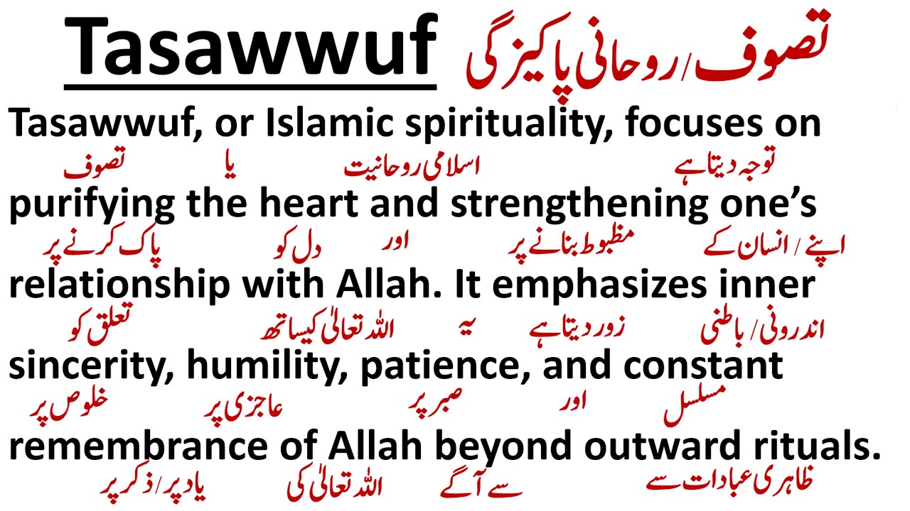 Tasawwuf |  تصوف/ روحانی پاکیزگی | Islamic Spirituality | English Paragraph with Urdu Translation