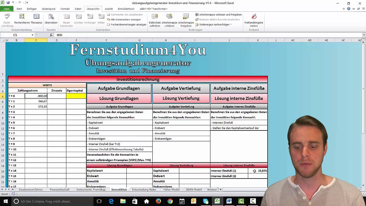 Übungsaufgaben: Interner Zinsfuß, Verlauf der Kapitalwertfunktion - FernUni Hagen