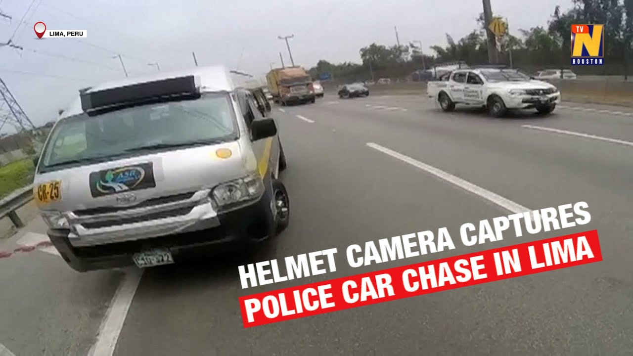 Helmet camera captures police car chase in Lima