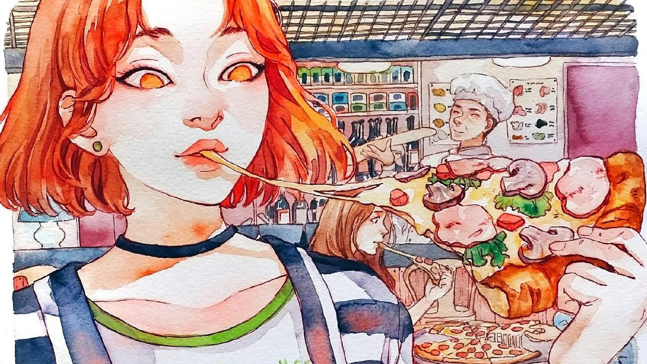 PIZZA - HUNGRY Watercolor series -