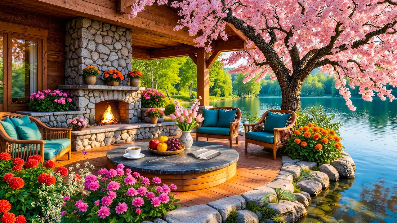 Уютная весенняя терраса домика у озера 🌸 Нежная фортепианная музыка для работы и учебы...