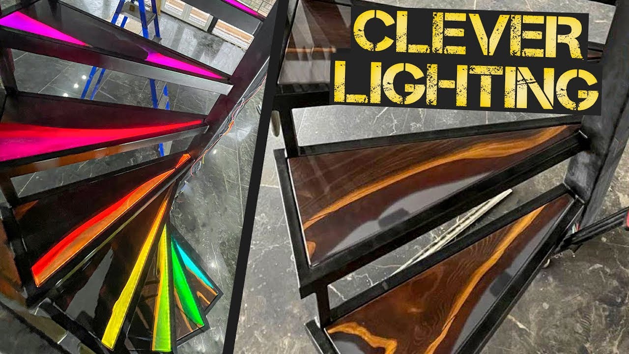 Smart staircase made of epoxy and wood