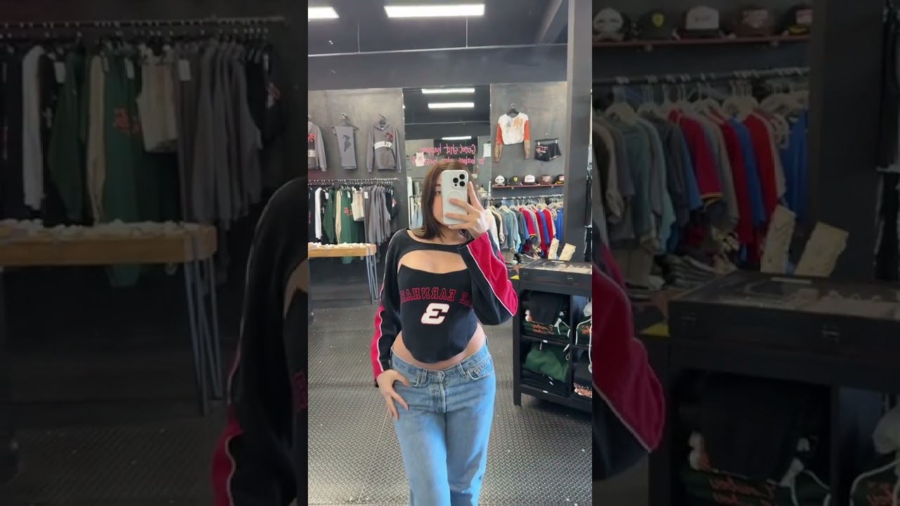 Before and after reworked long sleeve nascar tee ✂️