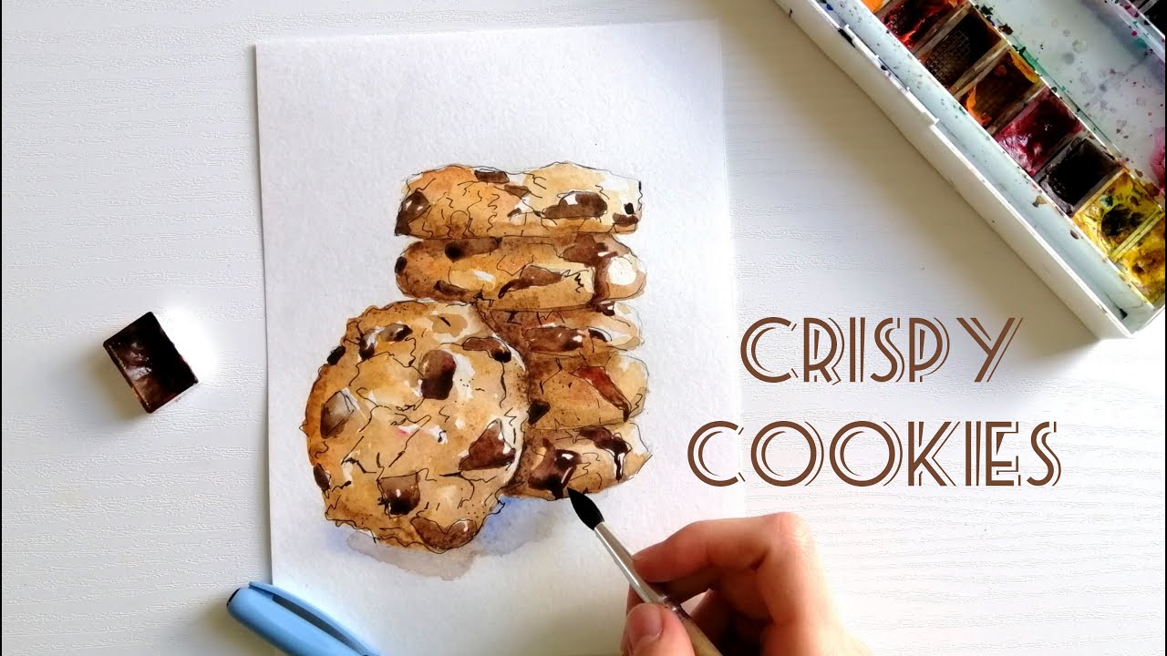 How to paint chocolate chip COOOKIES with WATERCOLOR - Watercolor food illustration