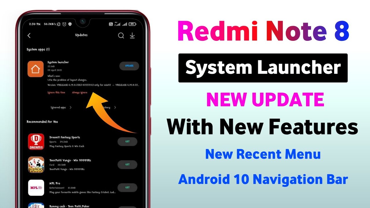 Redmi Note 8 System Launcher New Update With New Features Android 10 Navigation Bar, New Recent Menu