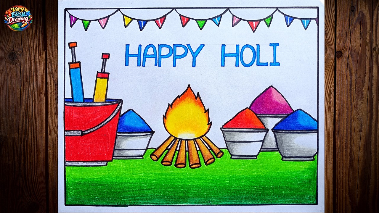 Happy Holi Drawing Easy | Holi Special Drawing | Holi Drawing | Holi Festival Drawing Step By Step