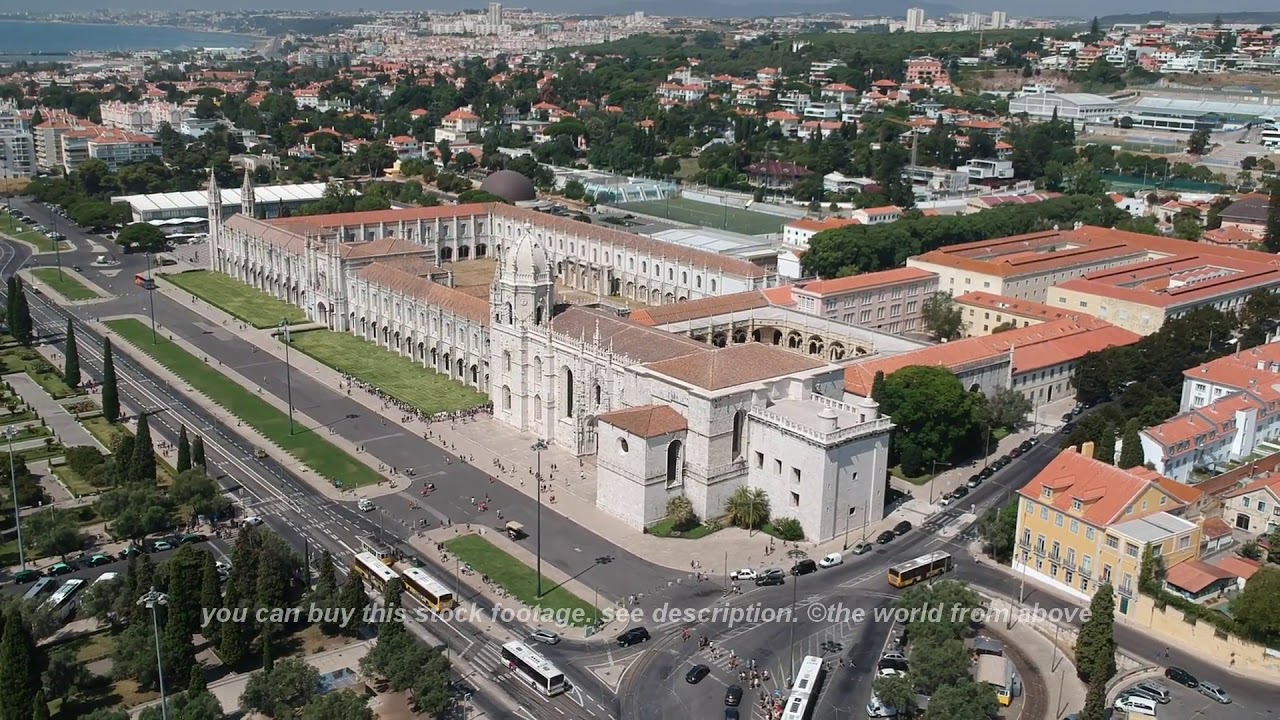 Aerial Stock Footage: Flying over Jer&oacute;nimos Monastery with Drone in Lisbon, Portugal