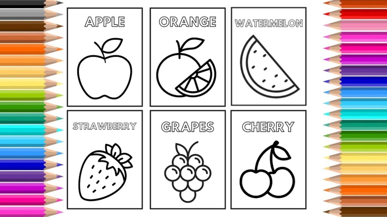 Relax & Color | Fruits Coloring Page 🍎🍊 | Apple, Orange, Watermelon, Strawberry Drawing