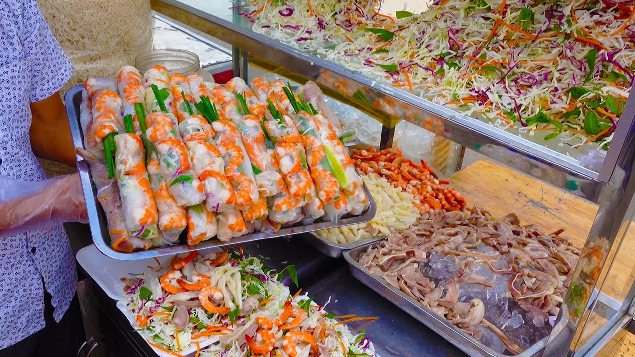 Try Not to Drool ! Under $1 Fresh Spring Rolls & Crispy Noodle Salad | Cambodian Street Food