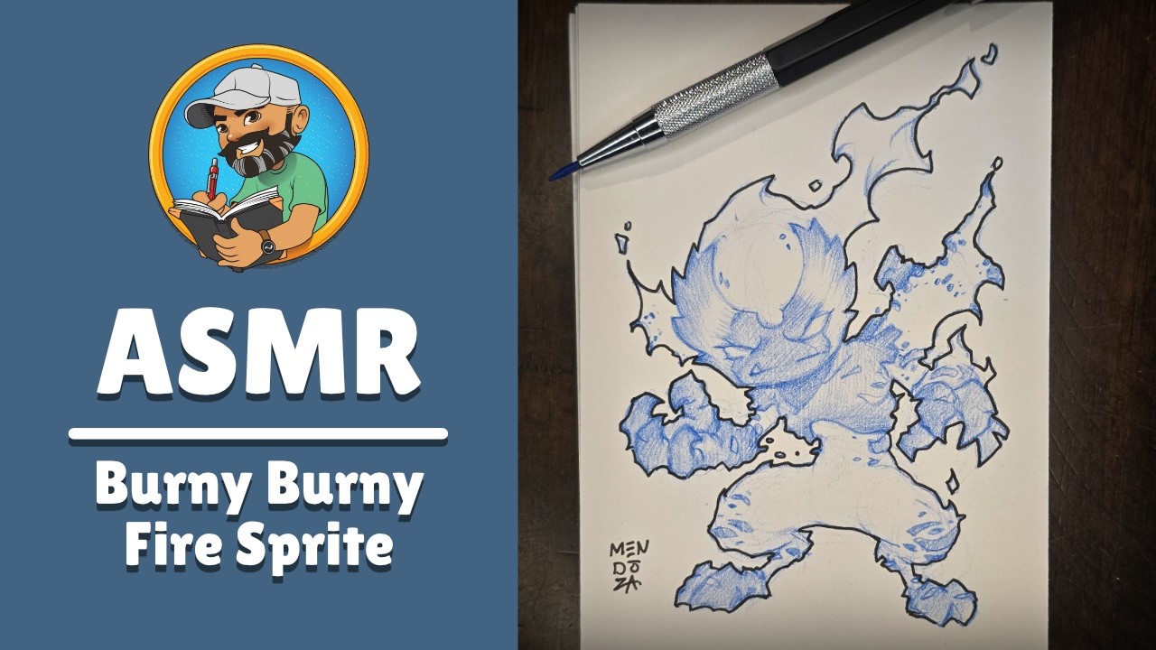 ASMR Drawing | Fire Sprite Creature Sketch (Relaxing Pencil & Ink Sounds)