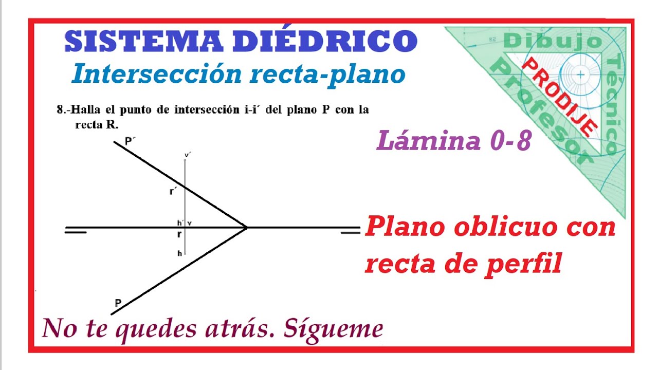 Diédrico. INTERSECCIÓN RECTA DE PERFIL Y PLANO OBLICUO. LAMINA 0-8  Dibujo técnico