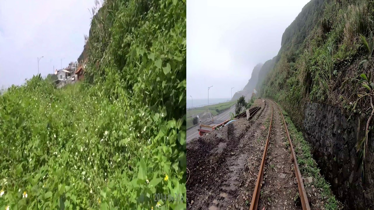 左:2014.5 台鐵深澳線  廢線遺跡踏查 右:2018.11新北市深澳支線鐵道觀光旅遊計畫工程 RailBike  八斗子站-深澳站 雙分割畫面 8倍速度 縮時攝影 路程景
