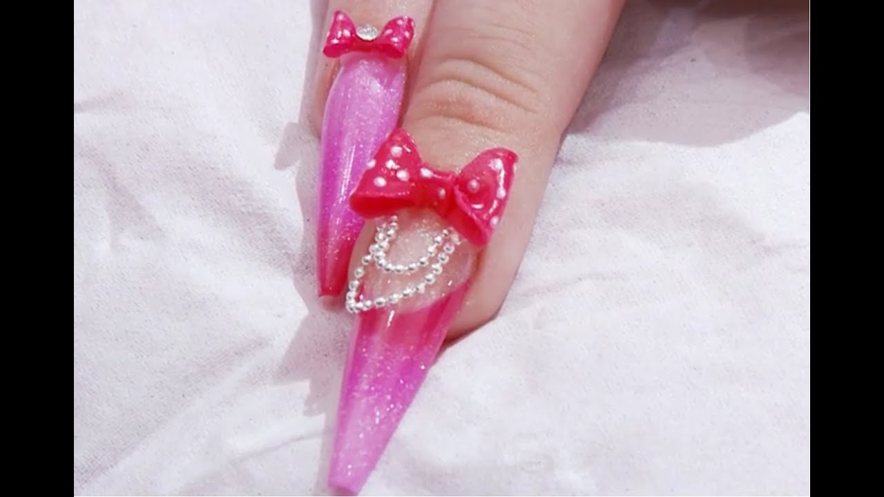 Part 1 - Pretty in Pink Acrylic Ballet Slipper Nail with 3D bow - Kirsty Meakin - Naio Nails
